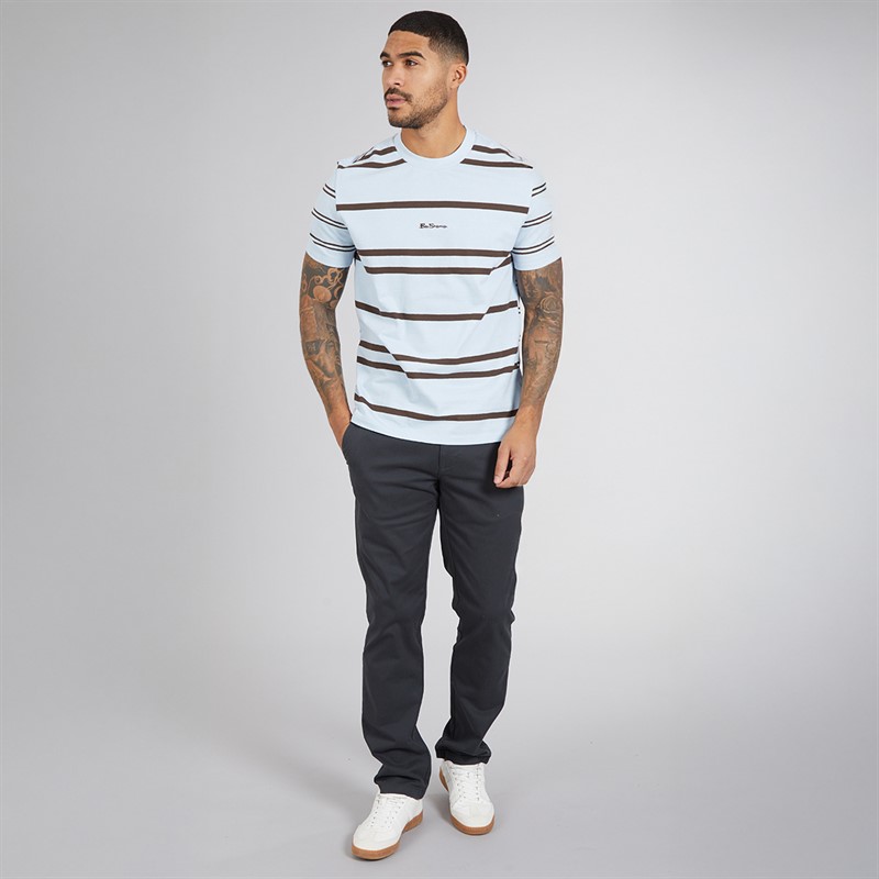 Ben Sherman Mens Mixed Stripe T-Shirt Ice Blue