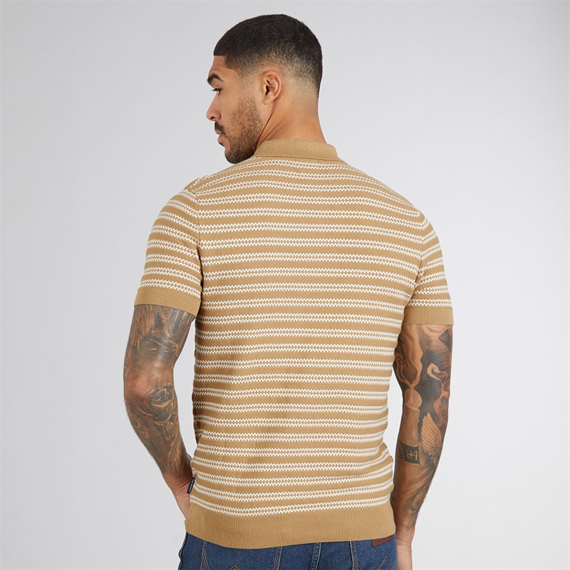 Ben Sherman Mens Jacquard Stripe Polo Shirt Sand