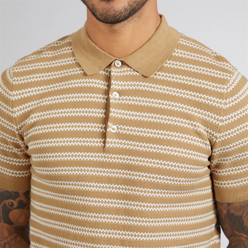 Ben Sherman Mens Jacquard Stripe Polo Shirt Sand