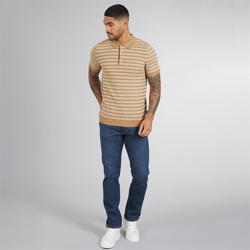 Ben Sherman Mens Jacquard Stripe Polo Shirt Sand