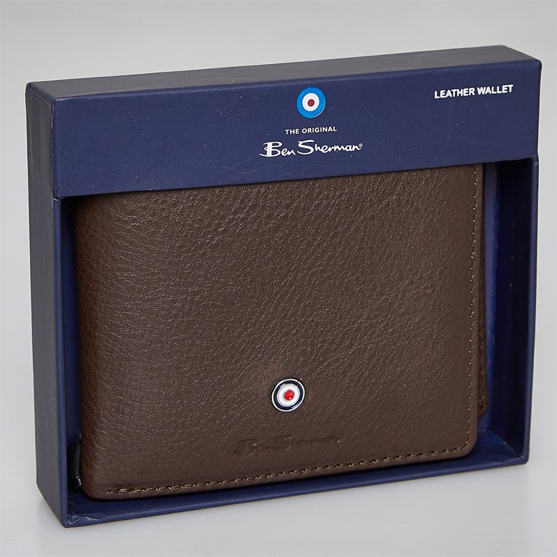 Ben Sherman Mens Wilder Pebble Leather Bi Fold Wallet Brown