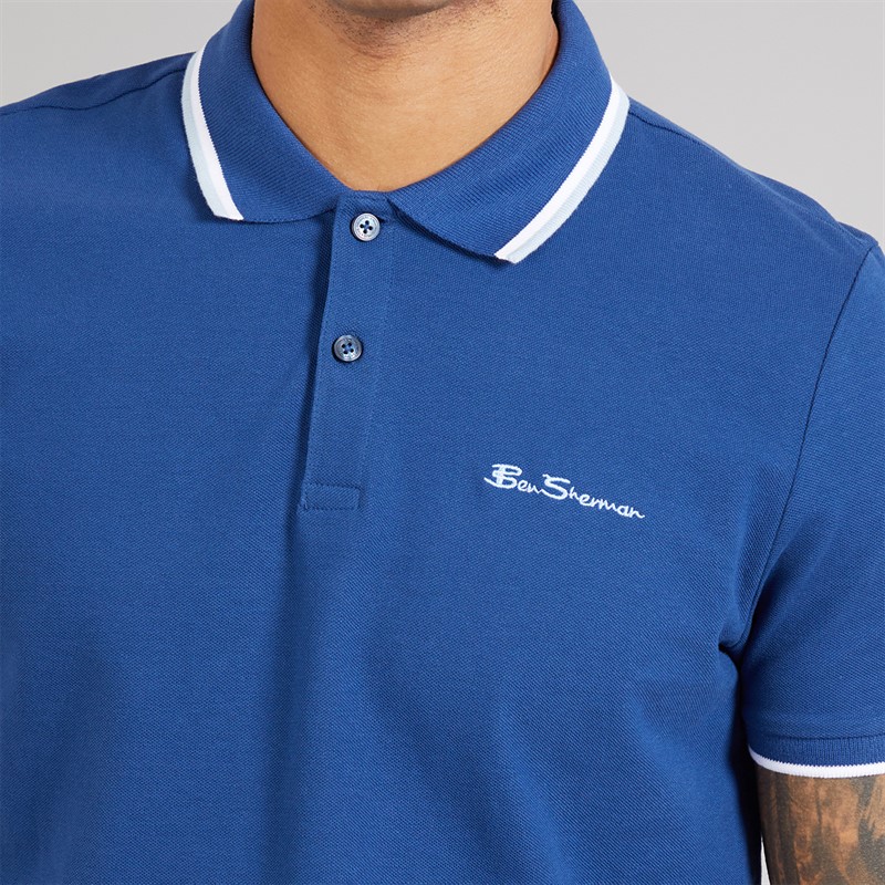 Ben Sherman Herren Zweifach Gekipptes Poloshirt Royal Blue