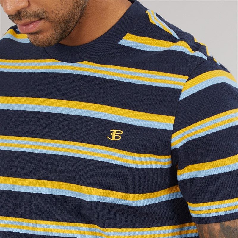 Ben Sherman Mens Textured Stripe T-Shirt Dark Navy