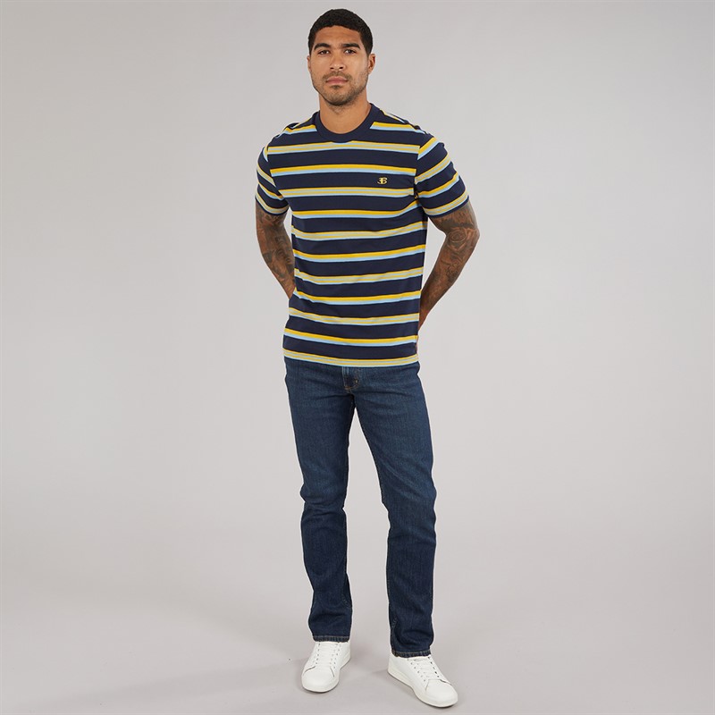 Ben Sherman Mens Textured Stripe T-Shirt Dark Navy