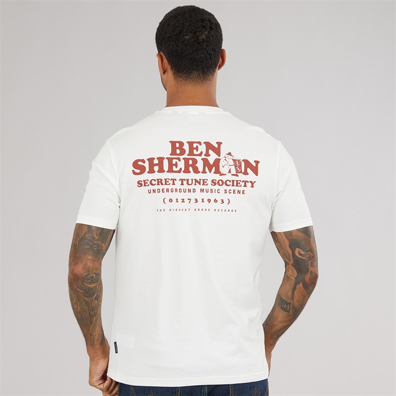 Ben Sherman Mens Secret Tune Society T-Shirt Ivory