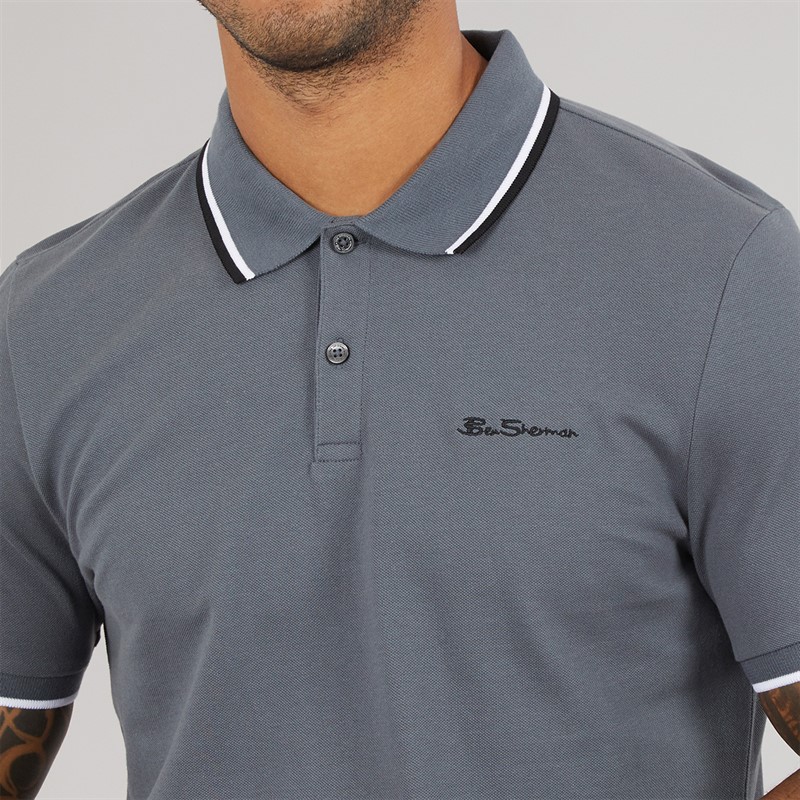 Ben Sherman Mens Twin Tipped Polo Shit Slate
