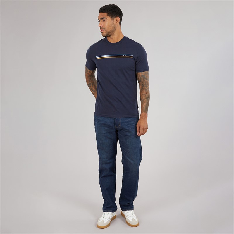 Ben Sherman Mens Core Stripe T-Shirt Dark Navy