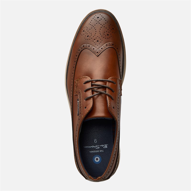 Ben Sherman Mens Rupert Long Wing Brogue Shoes Dark Tan Burnish