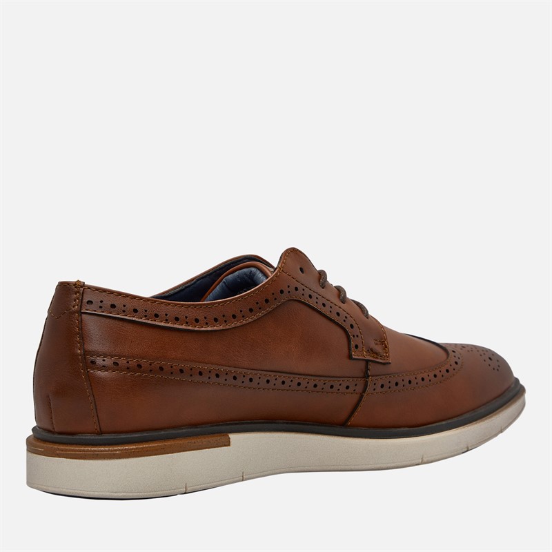 Ben Sherman Mens Rupert Long Wing Brogue Shoes Dark Tan Burnish