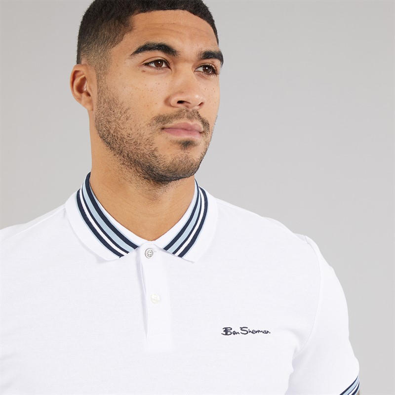 Ben Sherman Mens House Collar Polo Shirt White/Blue