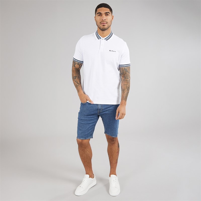 Ben Sherman Mens House Collar Polo Shirt White/Blue