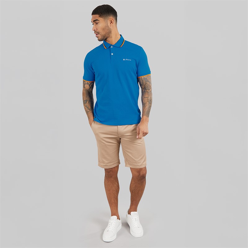 Ben Sherman Mens Twin Tipped Polo Shirt Kingfisher/Orange