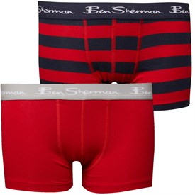Ben Sherman Jongens Stripe And Solid Twee Pack Boxershort Marineblauw ben sherman kopen in de aanbieding