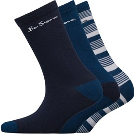 Ben Sherman Jongens Drei Pack Sokken Marineblauw ben sherman kopen in de aanbieding