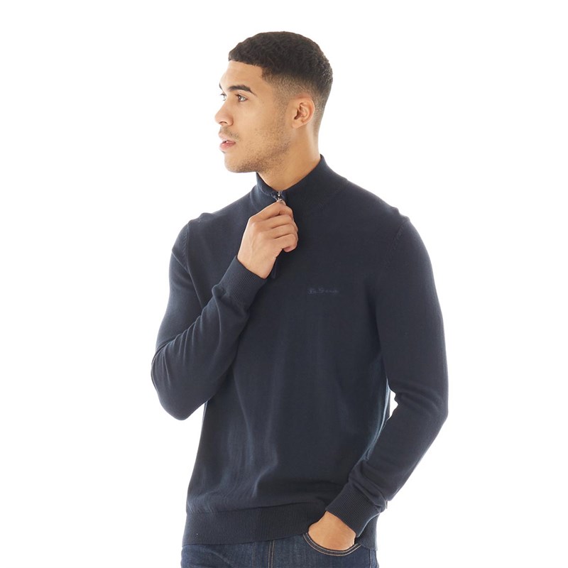Buy Ben Sherman Mens 1/4 Zip Funnel Neck Jumper Dark Navy