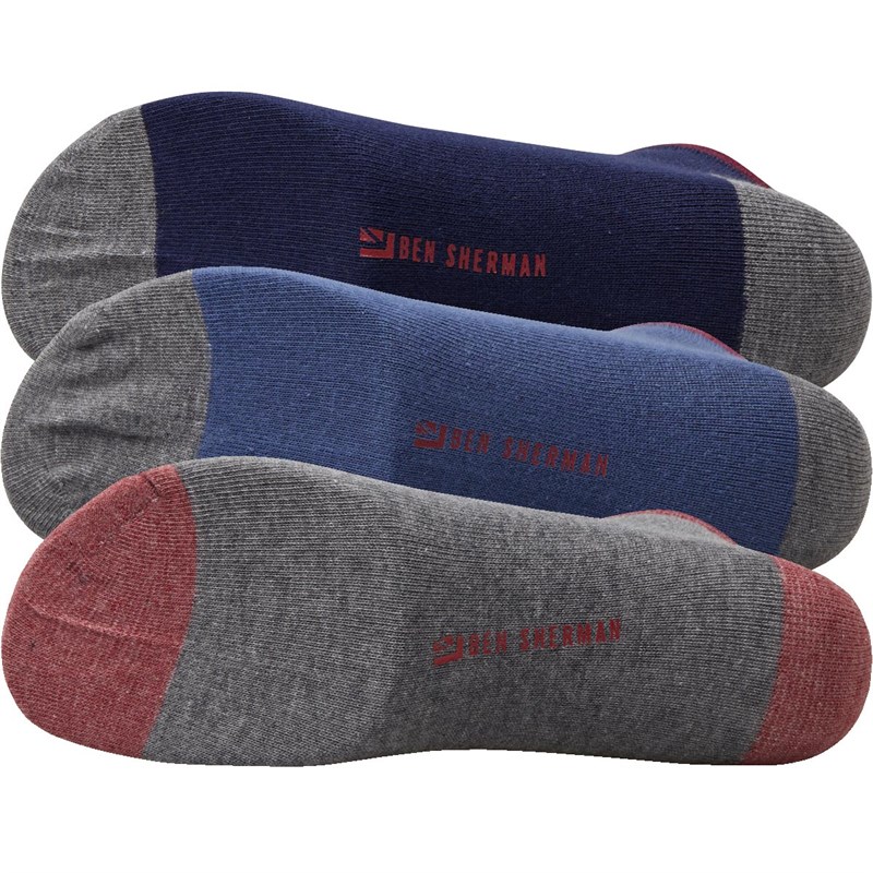 Buy Ben Sherman Mens Blue Cracker Three Pack Trainer Liner Socks Grey
