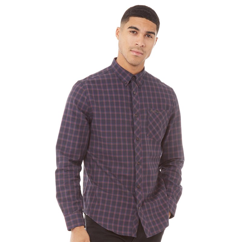 BU2H Men Slim Fit Button Front Long Sleeve Cotton Plaid Shirts