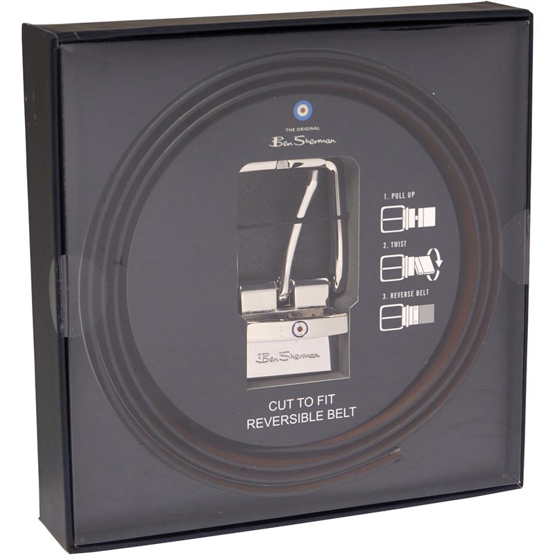 Ben Sherman Mens Reversible Cut To Fit Belt In Gift Box Black/Brown