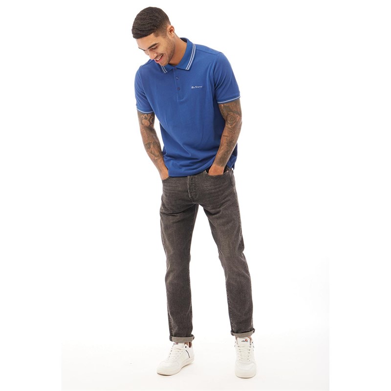 Ben Sherman Mens Twin Tipped Pique Polo Ink