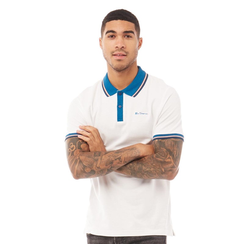 Ben Sherman Mens Colour Block Polo And Placket Pique Polo White