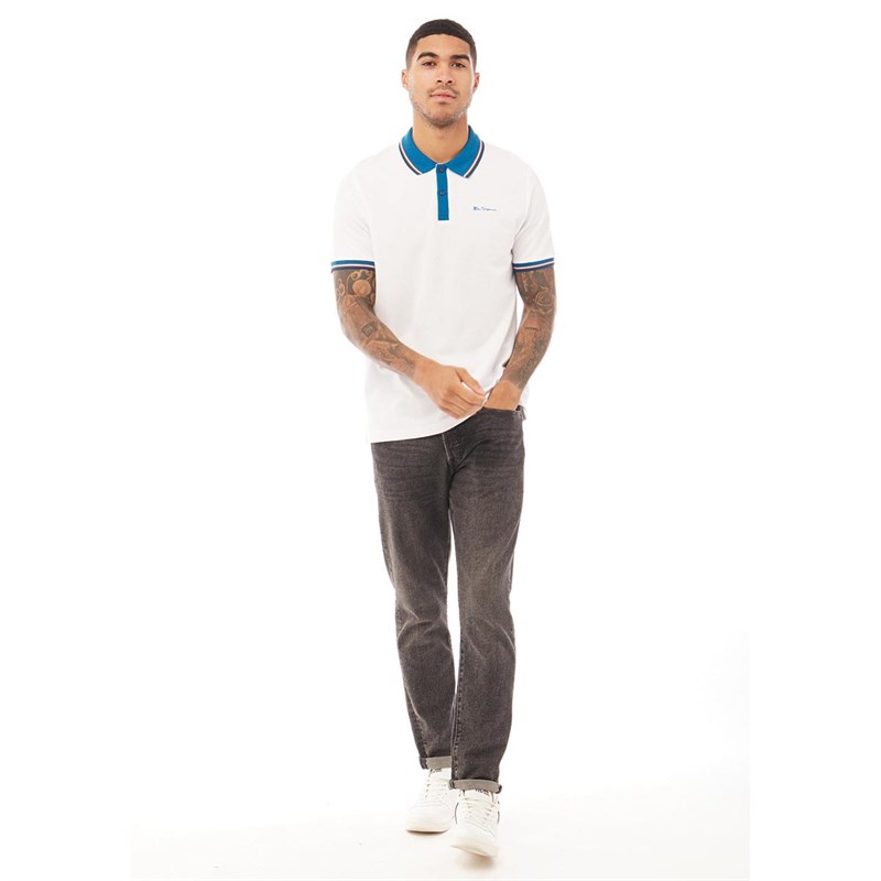 Ben Sherman Mens Colour Block Polo And Placket Pique Polo White