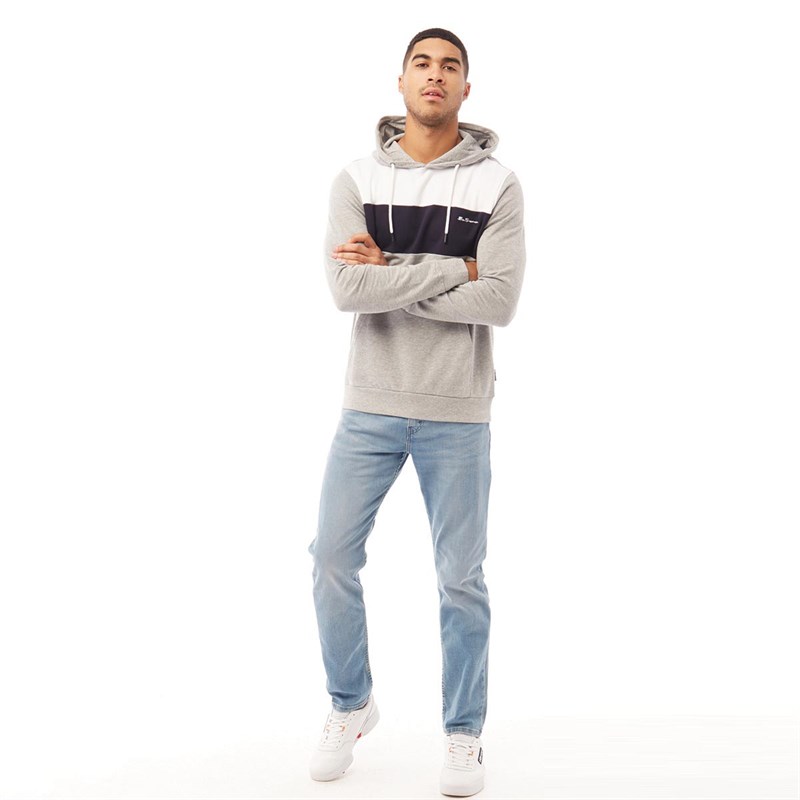 Ben Sherman Mens Cut And Sew Top Hoodie Grey Marl