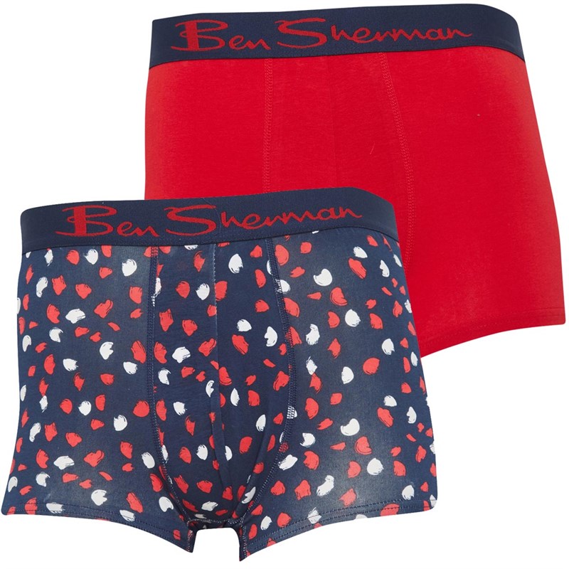 Buy Ben Sherman Mens Lance Two Pack Boxer Trunks Red Navy Smudge Print