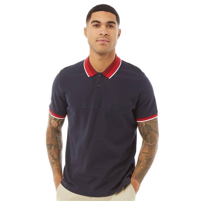 Buy Ben Sherman Mens Embroidered Logo Pique Polo Dark Navy