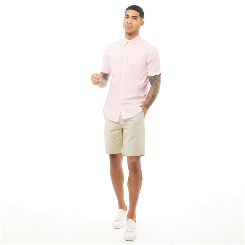 Ben Sherman Mens Short Sleeve Oxford Shirt Light Pink