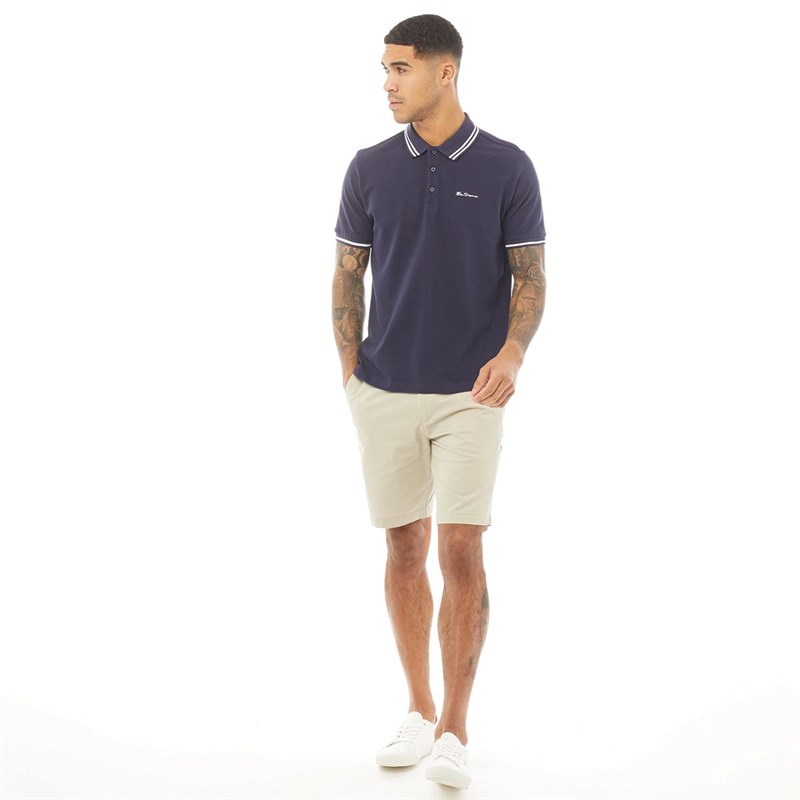 Ben Sherman Mens Twin Tipped Pique Polo Navy