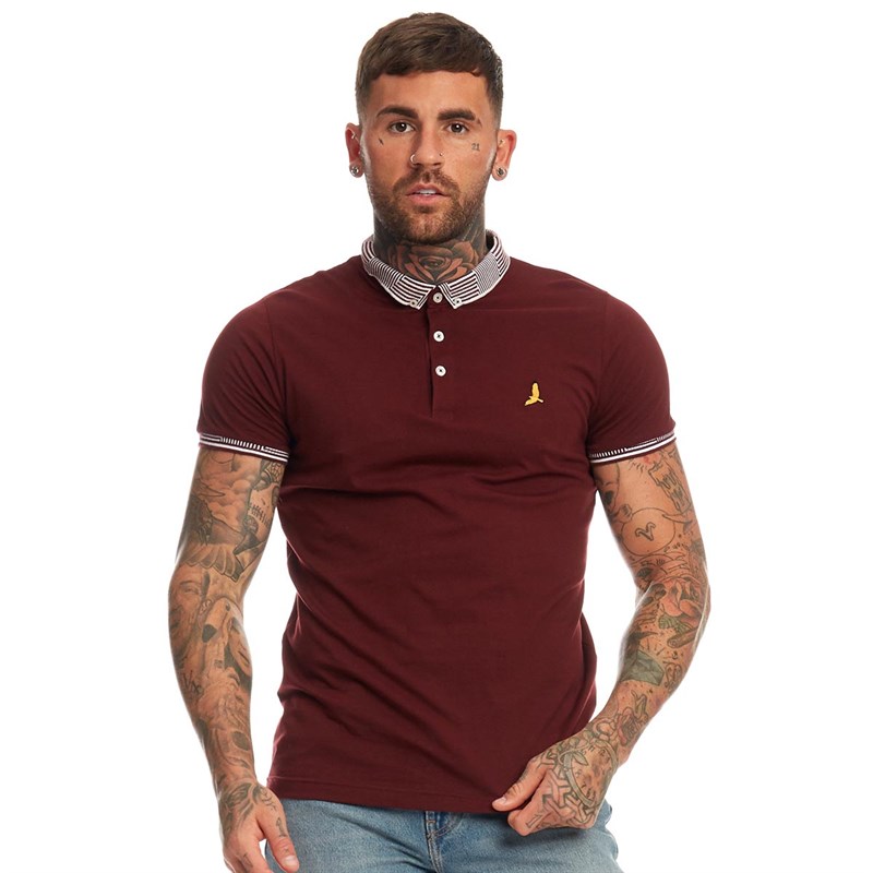 Buy Brave Soul Mens Glover Contrast Collar Polo Burgundy