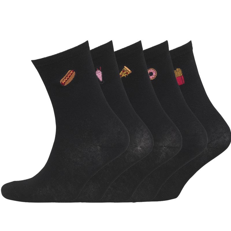 Brave Soul Womens Hot Dog Print Five Pack Socks Black