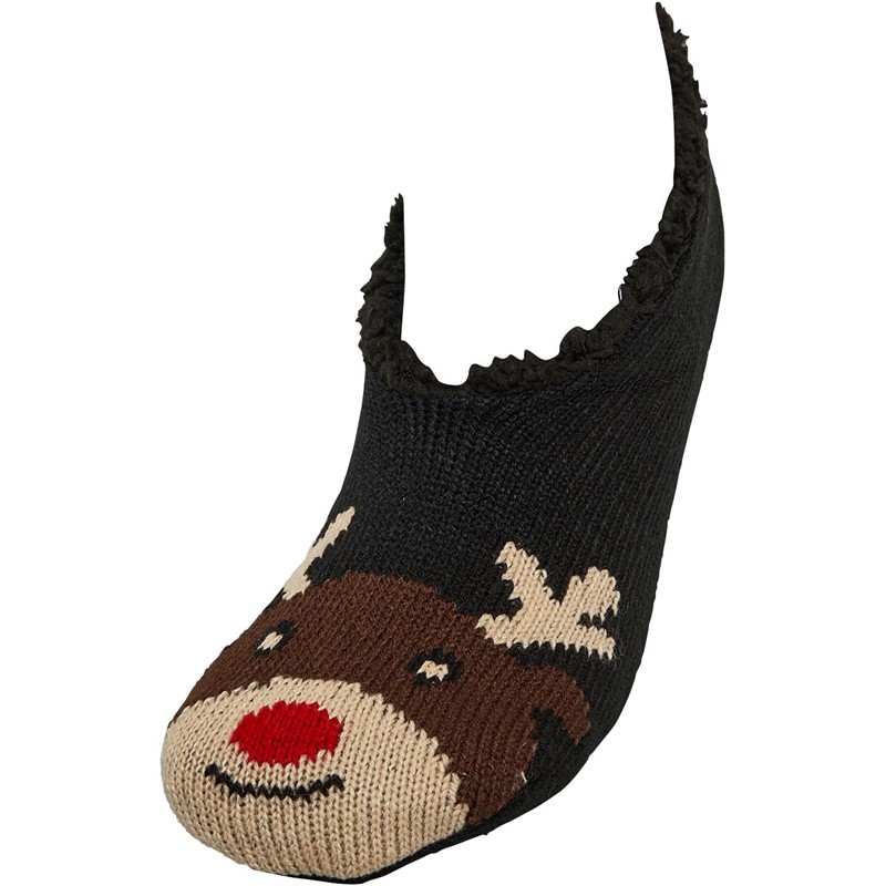 Brave Soul Womens Reindeer Slipper Socks Brown