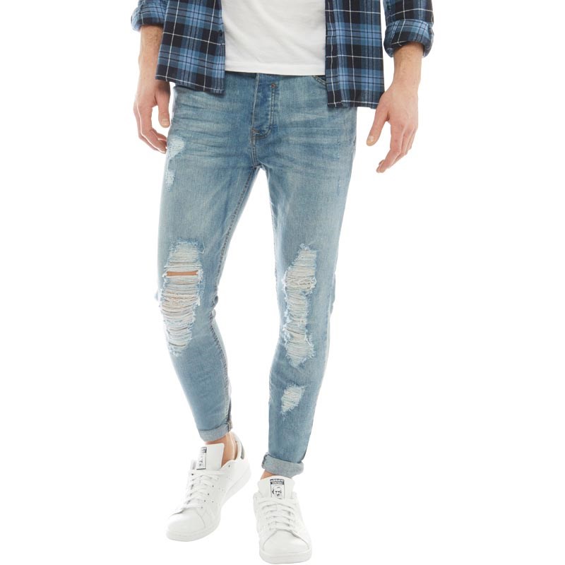 Buy Brave Soul Mens Ripped Skinny Fit Jeans Light Blue Wash