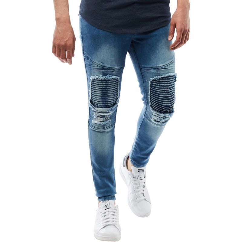 Brave Soul Heren Biker Skinny Jeans Middelblauw