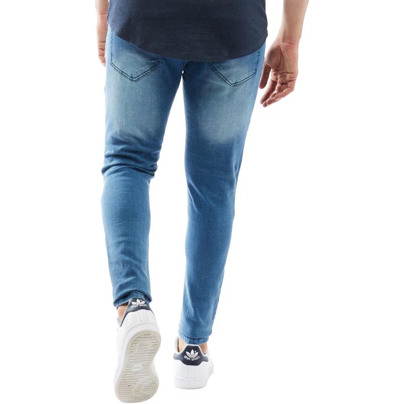 Brave Soul Heren Biker Skinny Jeans Middelblauw
