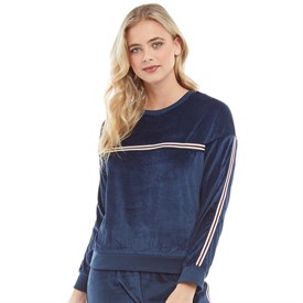 Brave Soul Dames Kady Velour Sweater Donkerblauw brave soul kopen in de aanbieding