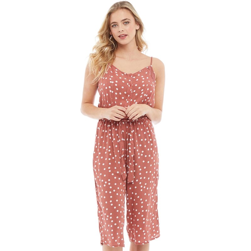 pink and white polka dot jumpsuit