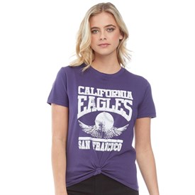 Brave Soul Dames Sota Slogan Print T Shirt Vervaagd Donkerblauw brave soul kopen in de aanbieding