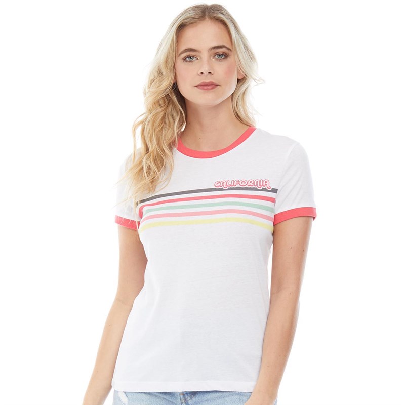 Brave Soul Womens California T-Shirt in White//Coral