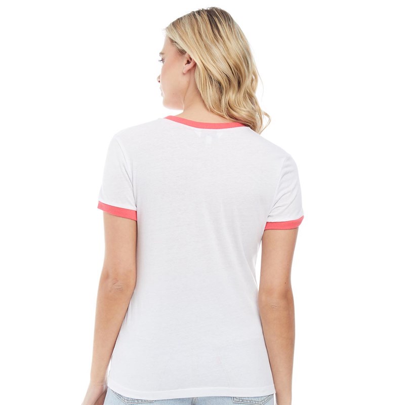 Brave Soul Womens California T-Shirt in White//Coral