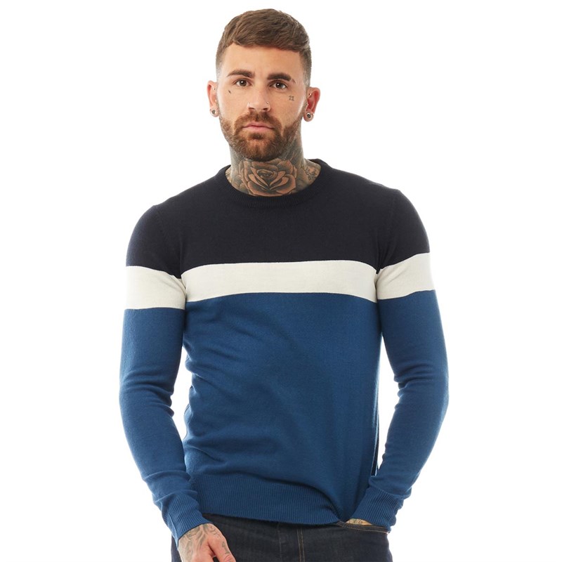 Buy Brave Soul Mens Maxon Crew Neck Jumper Steel Blue/Vintage White ...