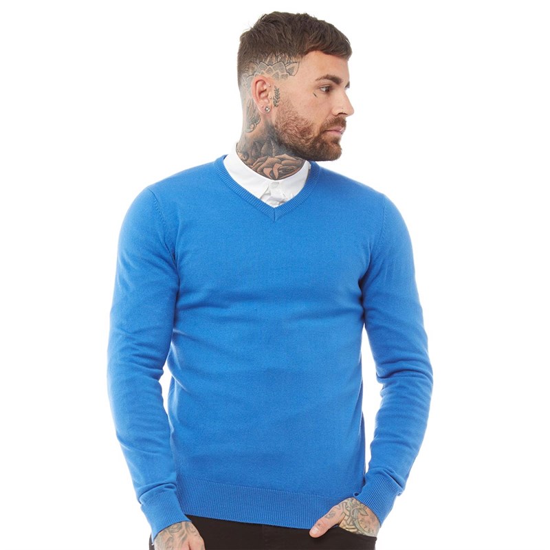 Buy Brave Soul Mens Quazar V-Neck Jumper Royal Blue Mix