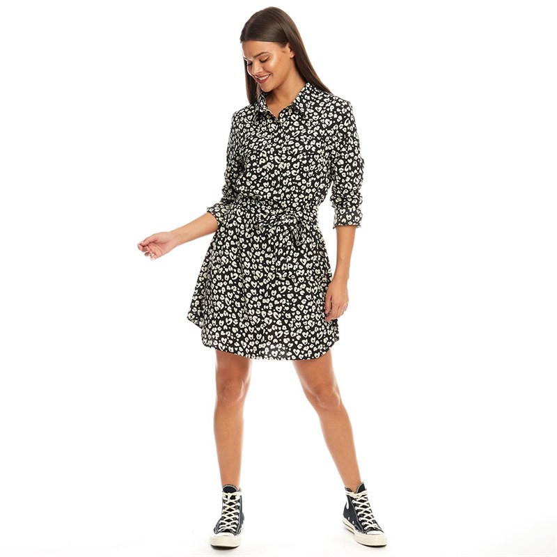 black and white leopard print shirt dress