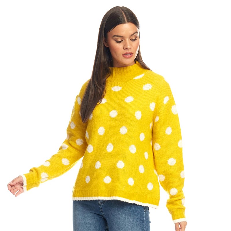 Buy Brave Soul Womens Spotty Jacquard Spot Jumper Yellow/Cream Spot