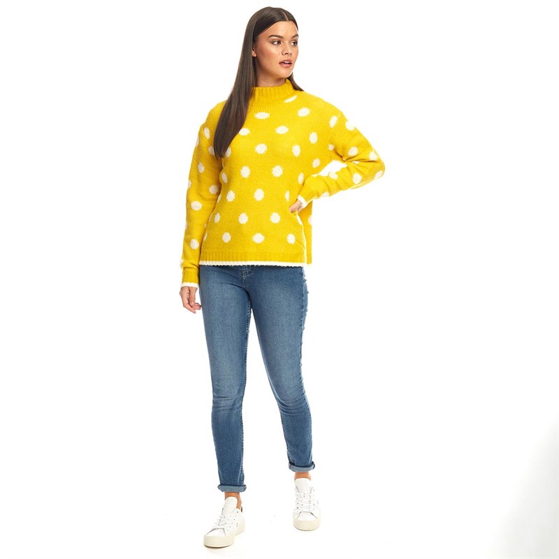 Buy Brave Soul Womens Spotty Jacquard Spot Jumper Yellow/Cream Spot