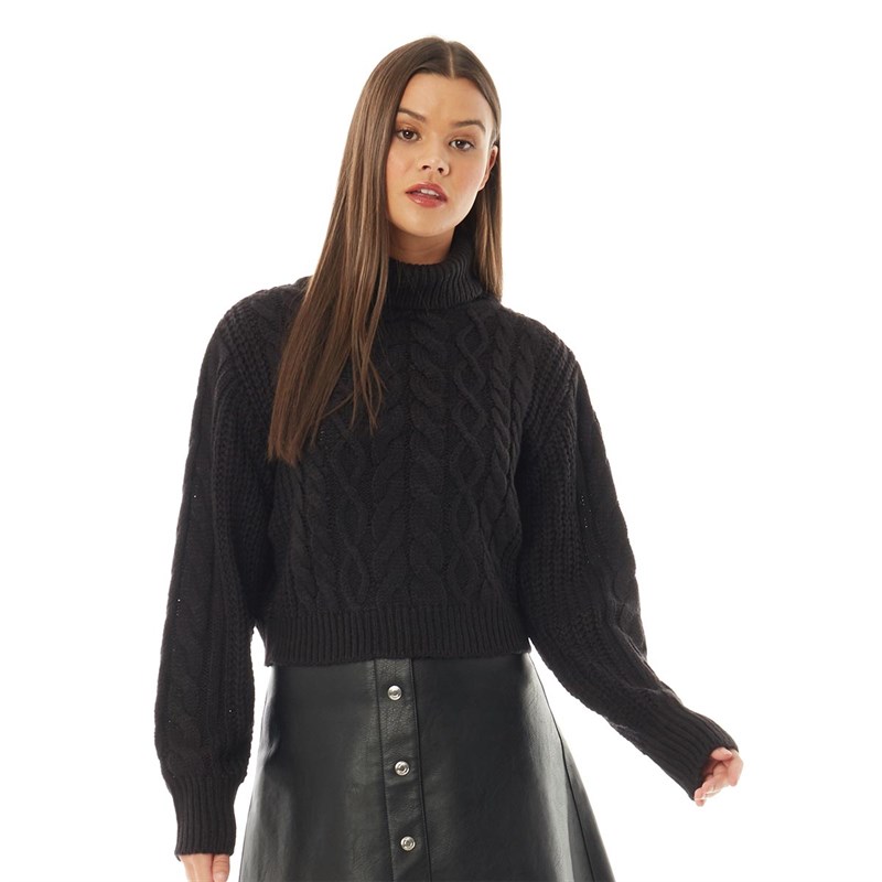 Buy Brave Soul Womens Zinc Roll Neck Cropped Knit Jumper Black