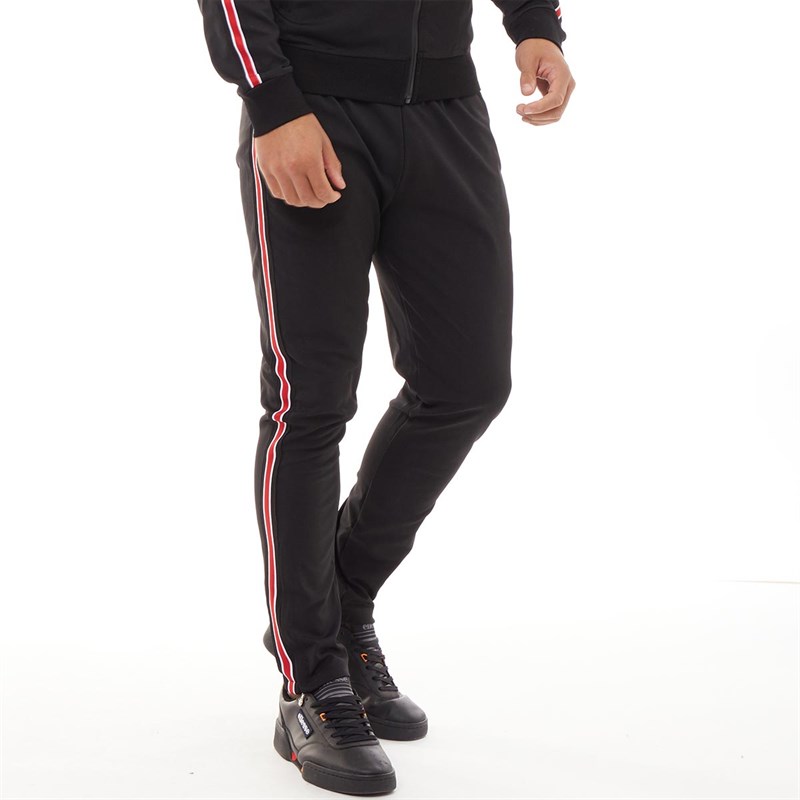 mens black joggers with red stripe