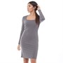 Brave Soul Womens Kiana Long Sleeve Rib Square Neck Dress Charcoal