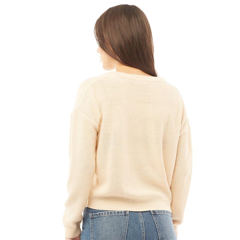 Brave Soul Damer Grunge Boxy Strik Med Rund Hals Ecru